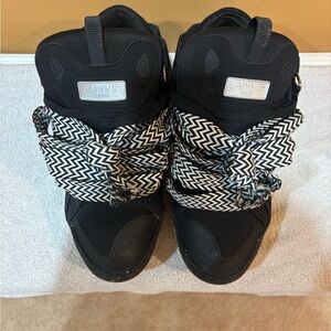 Lanvin Black High-Top Sneakers with Black and White Zigzag Wrap Laces